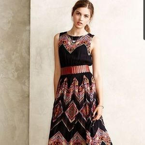 Anthropologie Tanvi Kedia Black Embroidered Midi Dress
